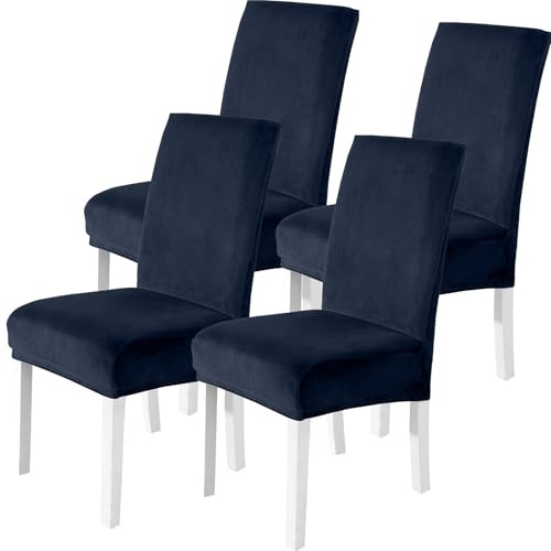 CYCMACO Stuhlhussen Samt 4er Set, Stretch Stuhlüberzieher, Stuhlbezug Schwingstuhl, Hussen Für Stühle Hochlehner, Stuhlbezüge Kratzfest, Universal Chair Cover Waschbarer, Dunkelblau