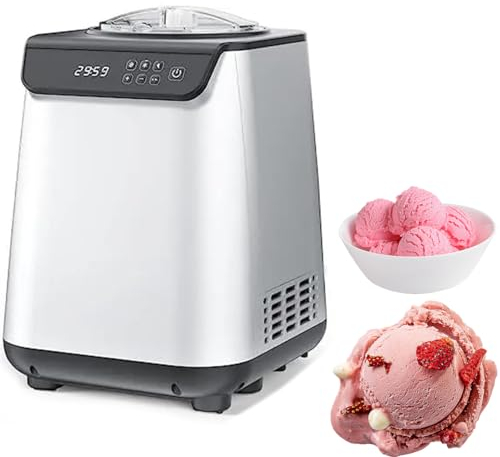 Máquina para Hacer Helados, Heladera Totalmente Automática con Compresor, 135W, Capacidad 1,2L, Función Mantener Fresco, Temporizador, Tiempo de Preparación: 30-40 min, Pantalla LED, Fácil Limpieza
