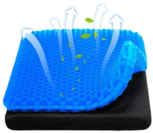 Raxfekro Gel Sitzkissen Orthopädisch, Doppelseitig Angedicktes Gel Sitzkissen mit Rutschfestem Bezug, Lindert Druck und Schmerzen im Unteren Rückenbereich, Geeignet für Menschen, die Lange Sitzen