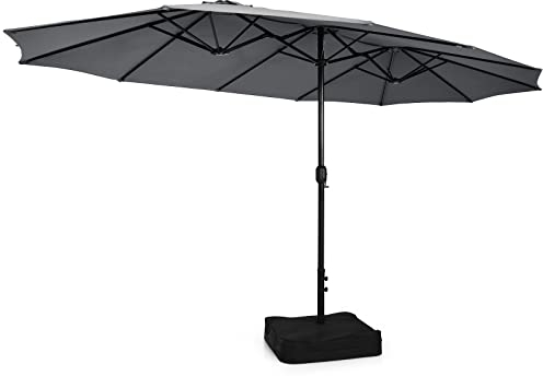 COSTWAY Doppelsonnenschirm mit Ständer, 451,5 x 264 cm, Sonnenschirm Groß XXL, UPF 50+, Gartenschirm mit Kurbel, Terrassenschirm, Marktschirm für Garten, Terrasse & Pool (Grau)