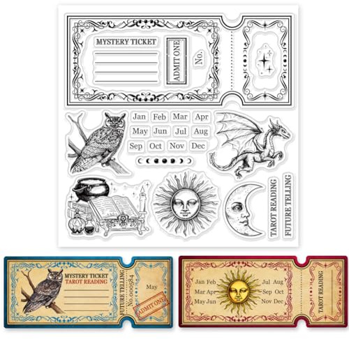 GLOBLELAND Magic Ticket, Drache, Mond, Eule, Klarer Silikonstempel, Siegel, Transparente Stempel Für DIY, Scrapbooking, Journal