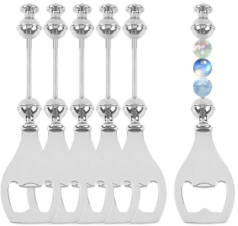 ASUNFO 6 apribottiglie in metallo con perline decorative per bar fai da te, argento