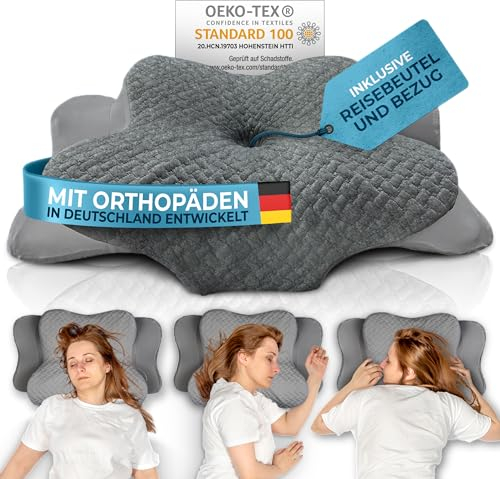 Glückstoff® Orthopedic Neck Pillow [FOR ALL SLEEP TYPES] - Side Sleeper - upport Cervical Pillow for Neck Shoulder Pain - Memory Foam Anti Snoring - For Side, Back & Front Sleeper