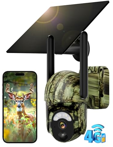 Xega 4G LTE Fotocamera da Caccia Solare, 2K PTZ Fototrappola con SIM Scheda, Telecamera Esterna con Pannello Solare e APP，Rilevamento PIR, Visione Notturna a Colori, Audio a 2 Vie, per Animali