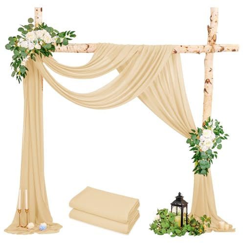 2 Packs Hochzeitsbogen, Champagner Querbehang 73cmx610cm Chiffon-Stoff-Vorhang für Hochzeit, Hintergrund Deko Gardinen für Zeremonie, Torbogen, Party