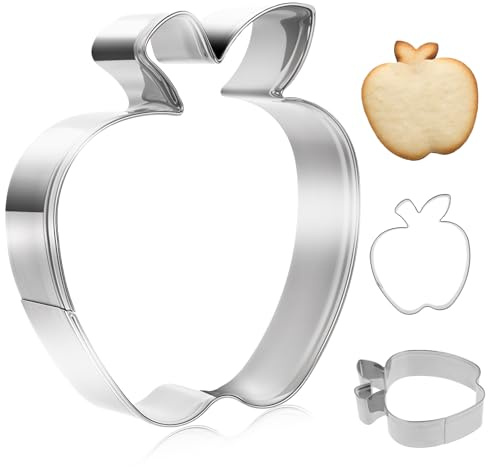 Molain Apple Cookie Cutter, 3.5 Inch Fruit Cookie Cutters Apple Shapes Biscake Cutter for Graduation Fall Thanksgiving Back to School Themed Mold Stainless Steel