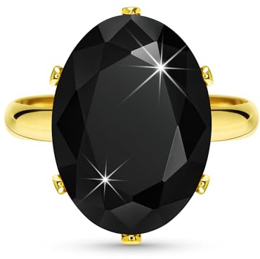 Linawe Schwarz Ring Frauen, Gold Schmuck Ring Verstellbar, Goldring Goldene Ringe Vergoldet, Grosse Groessen Moissanite Diamant Fingerring Damen, Statement Damenringe Modeschmuck