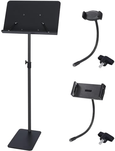 Zreephy Professional Orchestra Sheet Music Stand, Adjustable Height Metal Music Book Stand Holder for Digital Piano Keyboard Wind Instruments Guitar Violin Players - w/A Phone & Tablet Holder