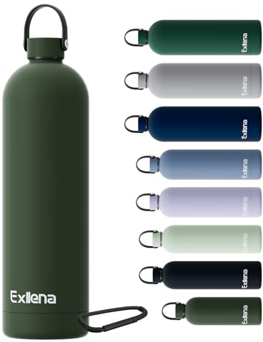 Exllena Gourde Isotherme 1.5l avec Poignée Pratique - Bouteille Isotherme avec 24 Heures de Conservation au 24h Froid/12h Chaud, Revêtement Anti-Dérapant - Étanche Sans BPA (Vert Varech)