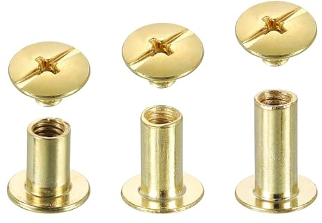 sourcing map 75 Sets Chicago Screw Rivets Metal Phillips Head Binding Screws Post Nail Rivet Stud Screw for DIY Leather Belt Bag Craft Bookbinding, 3 Sizes, Gold Tone