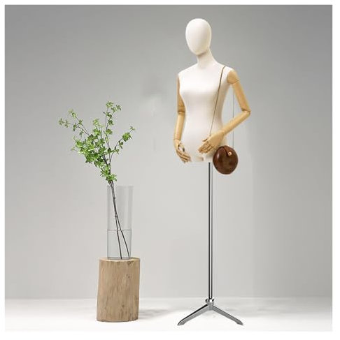 schneiderpuppe Schneiderpuppe Damenbüste Weiblich Für Bekleidungsanzeige, Schaufensterpuppe Schneiderbüste Kleiderpuppe Mit Kopf Und Imitation Holz Korn Kunststoff Arm for Clothing Shop Dresses(Silver