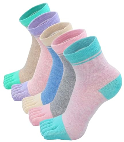 flintronic 5 Pares Mujer Cinco Dedos Calcetines, Calcetines Cortos de Cinco Dedos de Deporte, Paquete Múltiple Calcetines Del Dedo Del Pie, Suave y Transpirable, Algodón Calcetine