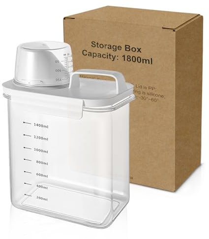 MOVYEE Dispenser Detersivo Lavatrice con Misurino,Lavanderia,Contenitore Detersivo Polvere, Dosatore Zucchero Cereali (1800ml)