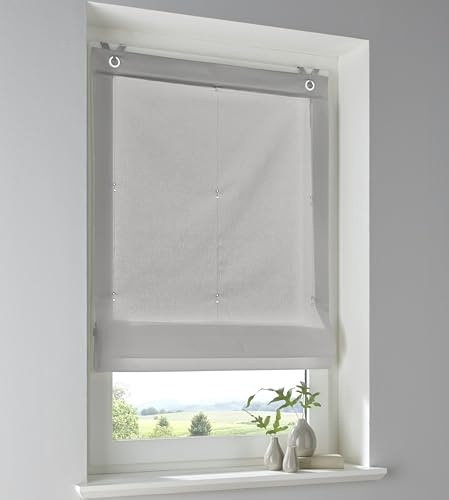 Tenda a pacchetto in 100% cotone, colore grigio, opaca, montaggio senza foratura, con ganci per finestra, larghezza 45 x altezza 140 cm