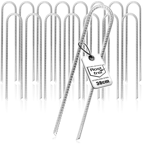 COM-FOUR® 16x XL Bodenanker aus massivem Stahl, U-Form 38 cm, Ø 1 cm | verzinkte Erdanker für Zelt - Pavillon - Hüpfburg - Trampolin - auch als Bewehrungsstab für den Boden - stabil & rostfrei