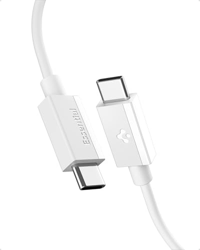Spigen Essential Câble USB-C vers C 60W - Blanc/1M | Durable, charge rapide, câble USB-C vers C 60W 1M. Pour iPhone 17/16, Galaxy S26/25, Z Flip/Fold 8, Pixel 11, iPad.