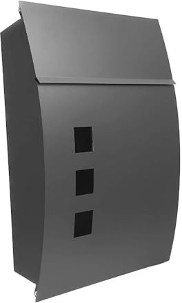 Glowster Cassetta postale in acciaio zincato grigio opaco 45 x 31 x 10 cm, design antipioggia, serratura cilindrica, ideale per sicurezza e protezione della posta.