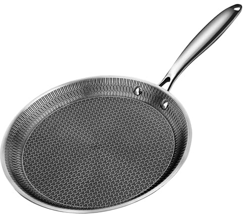 Reldor Non Stick Crepe Pan 32 cm– Triply Stainless Steel, Honeycomb Coating Frying Pan, Induction Base, Lightweight Pancake Pan for Omelets, Crepes, Steaks, Compatible with Gas, Electric & Induction