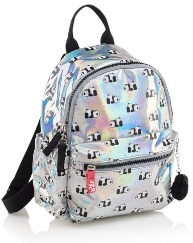 Back2Fun - Mochila mini escolar 5L para niños y niñas, Ligera, Con compartimentos prácticos y pompón decorativo, Una gran opción para la guardería e infantil, Holográfica