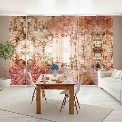 micasia Schiebegardine halbtransparent 60er Paneel Klett Muster Textil lichtdurchlässig - Ornamente Vintage Flächenvorhang Wohnzimmer Schlafzimmer 1505 (360x250 cm - 6er Set)