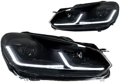 OZCCH Auto-Styling-Scheinwerfer, kompatibel mit VW Golf 6 Scheinwerfern 2009–2012, Upgrade 7.5 Design, DRL-Signallampe, Hid Bi Xenon, Autozubehör(Black LED,FOR LHD_1PAIR)