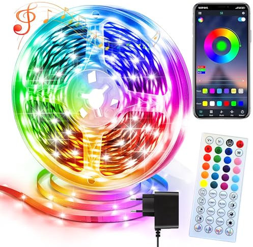 Cinta LED de 20 m RGB 24 V – Tira luminosa Mando a distancia y APP, 2400 Lm, Multicolor, Ajustable, Fácil de Instalar, Sincronización de la Música, Iluminación Ambiente para Dormitorio, Salón, Gaming