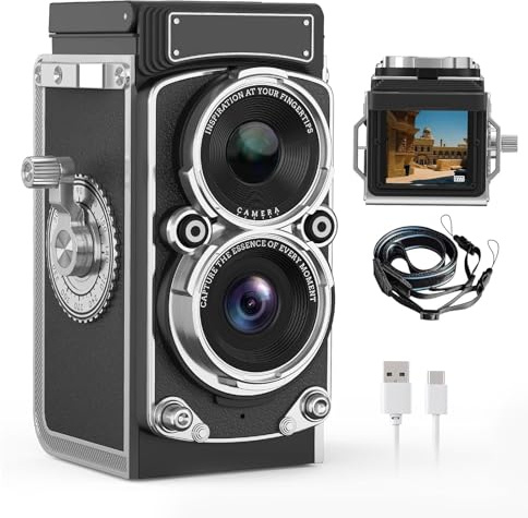 VBESTLIFE Vintage Mini Digital Camera, Portable TLR Style Retro Point and Shoot Small 1080P FHD Video 12MP Autofocus Vlog Camera for Beginners Teens (128GB)
