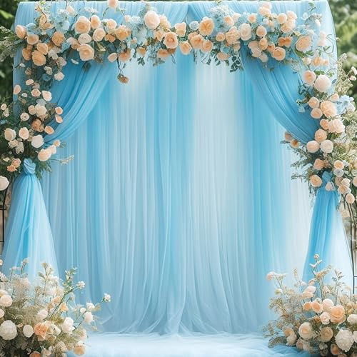 2 Panels 30x26.25Ft Wedding Arch Draping Fabric,Sheer Tulle Curtains Drape | Draping Drapery Wedding Arch Backdrop Drapes Curtains for Wedding Archway Ceremony Ceiling Arbor Decorations (Baby Blue)
