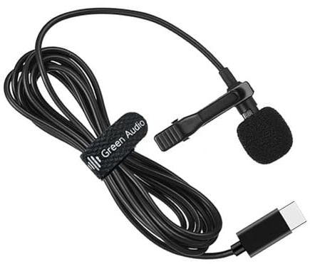 Plug and Play - Micrófono USB tipo C con clip para computadora portátil y micrófono de podcasting con cable de 2 m de largo, micrófono de solapa negro