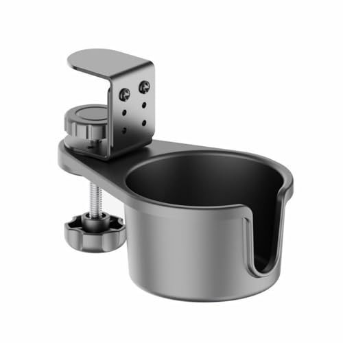 Portavasos de escritorio con clip, versatilidad, diseño de metal giratorio de 360° con gancho para auriculares, para oficina o uso doméstico, estante de almacenamiento de escritorio