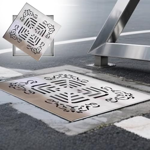 Blazea Caniveau Exterieur Grille de Drainage Extérieure, Grille de Drainage Carrée Décorative avec Base, Couvercles de Bonde en Métal Robuste pour Jardin et Allée(20x20x2cm (7.9x7.9x0.8in))