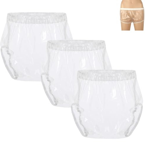 3pcs Adult Diaper Cover,Reusable Adult Diaper Covers Waterproof Leakproof Plastic Pants for Incontinence Protective Briefs Underwear for Women Men(Clear,Large)