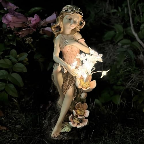Gartendeko Figuren für Außen, Gartendeko Solar mit Warmem Licht, Blumenfee Garten Deko Blume Fee Solar Licht Harz Mädchen Outdoor Deko, Grabschmuck Figuren für Herbstdeko Hof, Friedhof, Terrasse