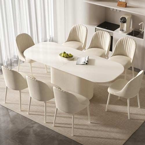 Modernes Esstisch Set mit 8 Stühlen, Weiß Essgruppe im Skandinavischen Design, Platzsparend und Pflegeleicht, Esszimmertisch für Küche & Wohnzimmer, Stabil & Stilvoll (1 Esstisch 8 Stühle, 220 cm)