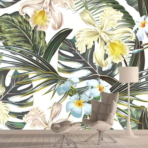 Minimalist Green Botanical Multicoloured Floral 3D Wallpaper Easy Install Feature Office Living Room Sofa Bedroom TV Background Wall Decoration-250cm×170cm