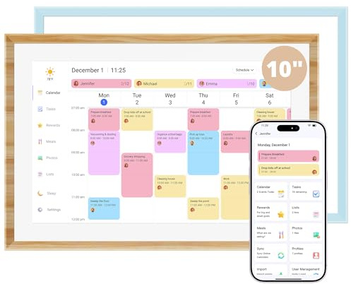Dragon Touch 10.1-inch Digital Calendar Wall & Desk Chore Chart with Dual Swappable Snap Frames Smart Family Planner, Digital Picture Frame for Mom, Women, Christmas & Weddings