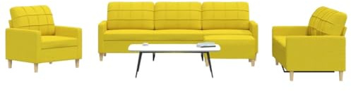 Bucmath 4-TLG. Sofagarnitur mit Fußhocker, Hellgelb Stoff, Metallrahmen, Modernes Design, Bequemes Sitzerlebnis, für Wohnzimmer, strapazierfähig, 1 Sessel, 1 Zweisitzer, 1 Dreisitzer