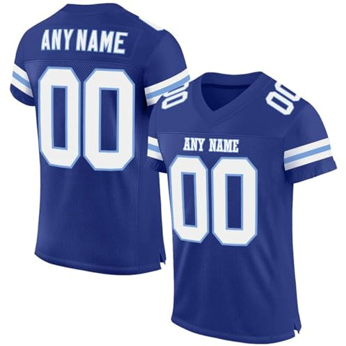 American Football Trikot Personalisiert für Damen und Herren, Individuelles Sportshirt mit Team und Nummer, Kurzarm blau