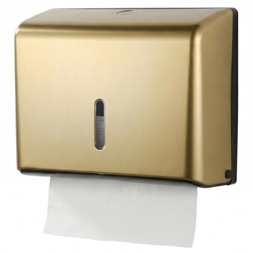 Zymuegist Multifold Paper Towel Dispenser Hold 200 paper Towels, Wall-Mount Z Fold Hand Towel Dispenser for Hotel Resturant Home Toilet Office (Gold)