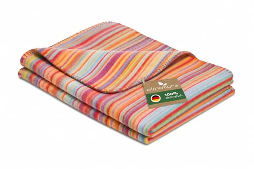allnatura Flauschige Baumwoll-Plüschdecke Cotona-Listra 140x200 cm, Multicolor – Made in Germany, GOTS-zertifizierte Sofadecke 100% Bio-Baumwolle, anschmiegsame Wohndecke Couchdecke