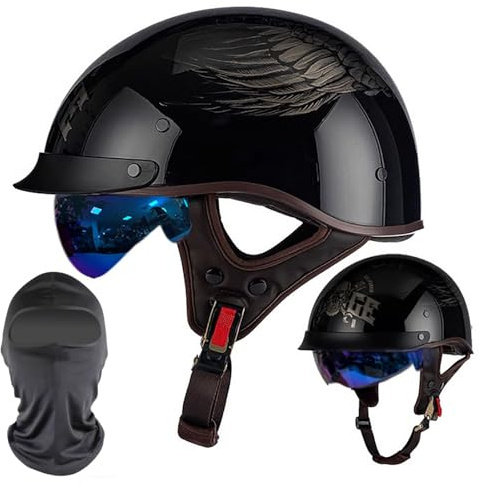 XYYYM Mezzo Casco da Moto Vintage, Tedesco Casco Jet con Visiera, Omologato ECE Casco Aperto Scooter retrò per Donna e Uomo, per Motocicletta Crociera Scooter e Bici Elettrica, 54-63cm