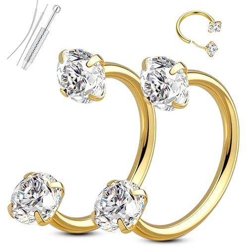Milacolato 18G 20G Hufeisen Piercing Gold Septum Piercing Chirurgenstahl | Chirurgenstahl Nasenpiercing mit Zirkonia Threadless Push-In Knorpel Helix Tragus Labret Lippenpiercing 6mm/8mm