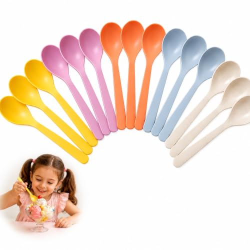 15 PCS Colorful Plastic Tea Spoon, Hard Reusable Plastic Teaspoons | Short Handled Spoons for Dessert, Ice Cream, Espresso, Soup, Rice, Coffee & Kitchen Daily Use