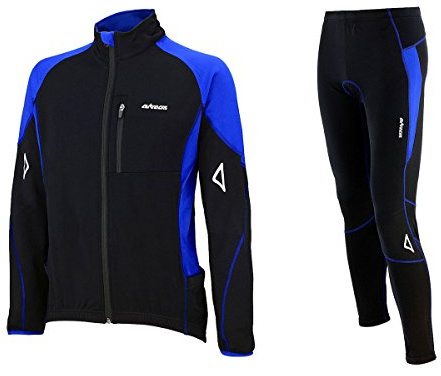 Airtracks Herren Thermo Fahrradtrikot Set Pro T - Thermo Fahrradhose Lang + Thermo Radtrikot Langarm - Warm Fleece Winddicht Atmungsaktiv Reflektoren