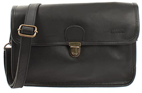 LECONI Schultertasche Leder Umhängetasche Damentasche Handtasche für Damen – Frauen Ledertasche echtes Rindsleder im Vintage-Look 30x21x9cm schwarz LE3044-wax