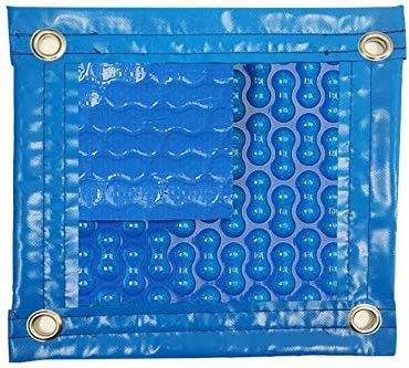MANTA TÉRMICA (8x4m) DE 700 MICRAS GEOBUBBLE REFORZADA CON POLIETILENO Y CON REFUERZO EN TODO EL CONTORNO + CUBIERTA DE PROTECCIÓN PARA COBERTOR SOLAR + ENROLLADOR TELESCÓPICO.