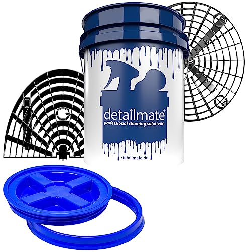 detailmate Kit professionnel de nettoyage de voiture : seau de lavage (env. 20 litres) / couvercle de seau Gamma Seal bleu/insert Grit Guard noir/grille de lavage Grit Guard