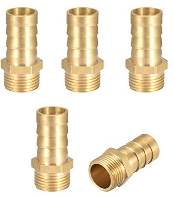 sourcing map Conector Manguera de Lengüeta | Racor Manguera de Latón, Púa de 14mm, Rosca Macho G3/8, Adaptador Manguera Tubo, 5 Piezas