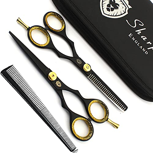 SHARPY - Professional Black Hair Scissors Set - Hairdresser & Thinning Scissors for Home or Salon - Light, Sharp - Size 5.5 Inch