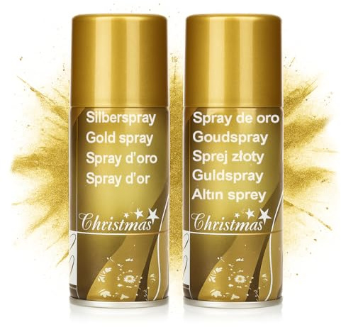 com-four® 2x Decorazione vernice spray oro - Vernice spray trasparente per la decorazione e l'artigianato - vernice spray color oro per la decorazione natalizia (2 pezzi - spray/color oro)